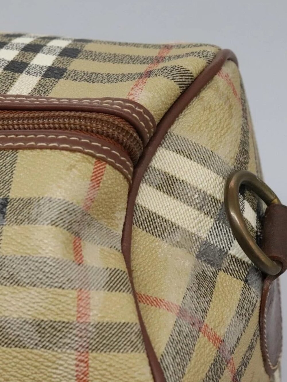 Burberrys Nova Check Boston Bag PVC 2way Beige Auth EC382 - Picture 12 of 16